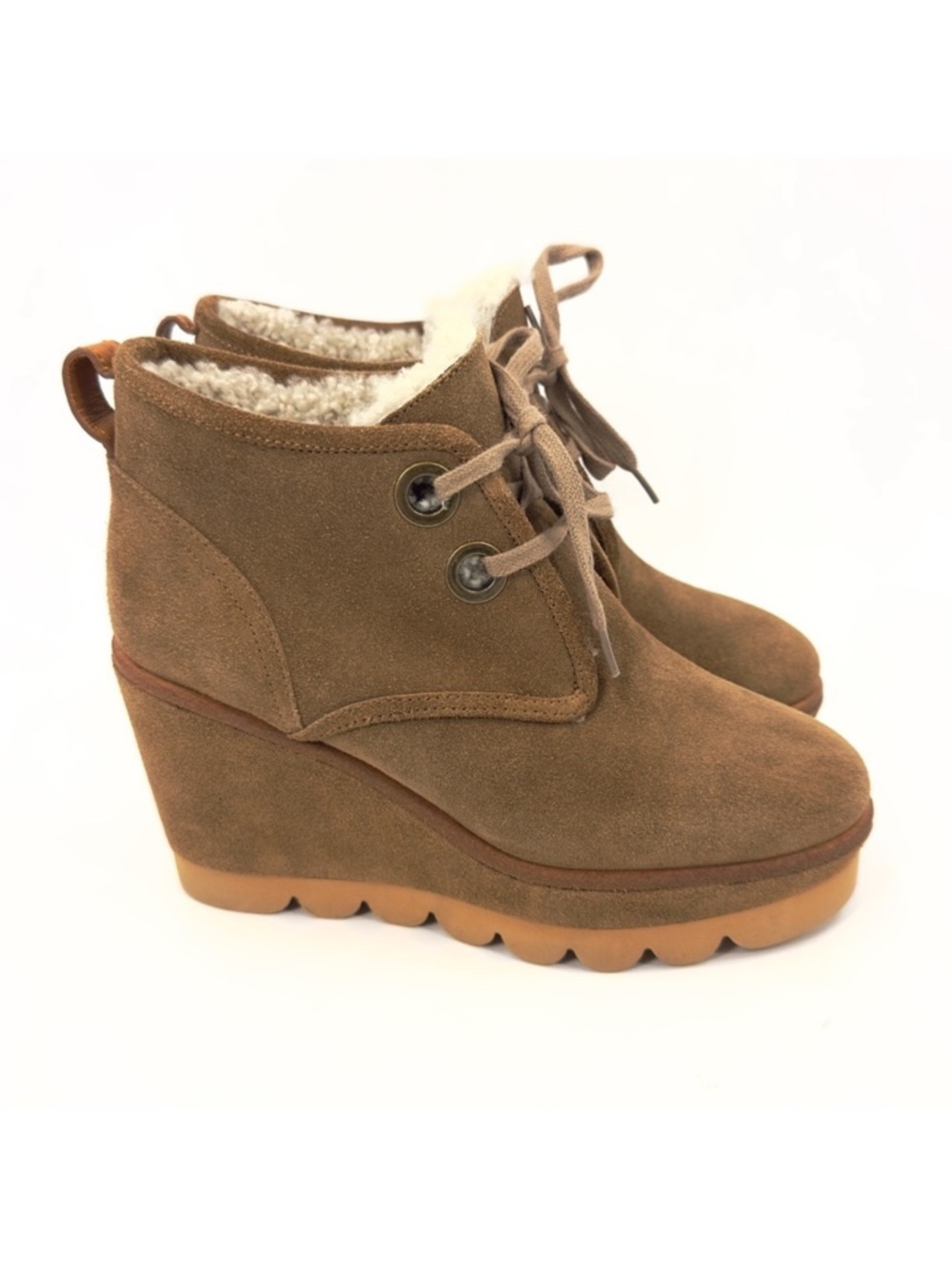 See By Chloe Ethel Suede Wedge Ankle Boots Womens Size 7.5 Shearling Lined
